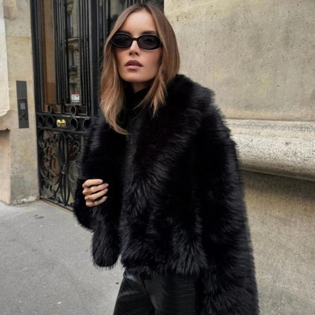 Women's Vegan Faux Fur Coat Fluffy Long-Sleeve Jacket