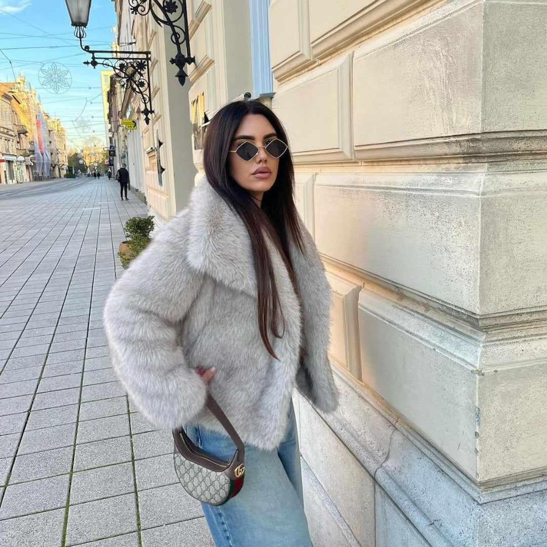 Women's Vegan Faux Fur Coat Fluffy Long-Sleeve Jacket