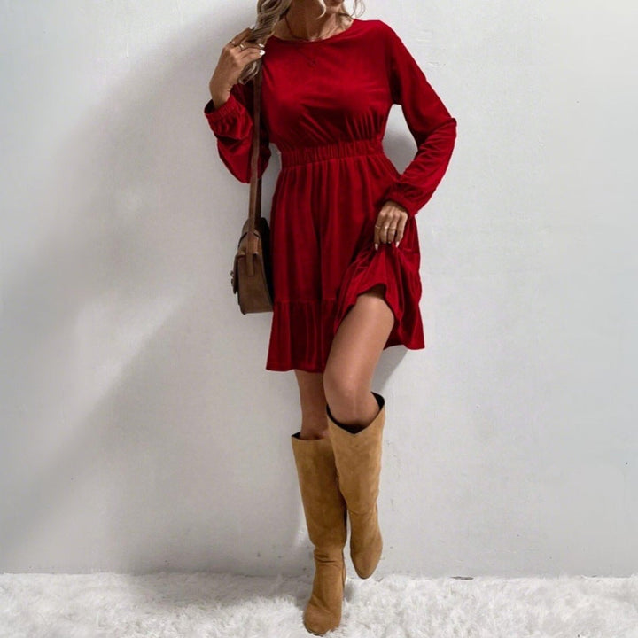 Women's Velvet Party Dress Elasticated Waist Long Sleeve Tiered
