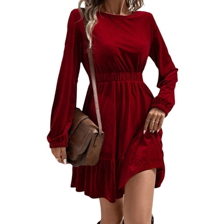 Women's Velvet Party Dress Elasticated Waist Long Sleeve Tiered