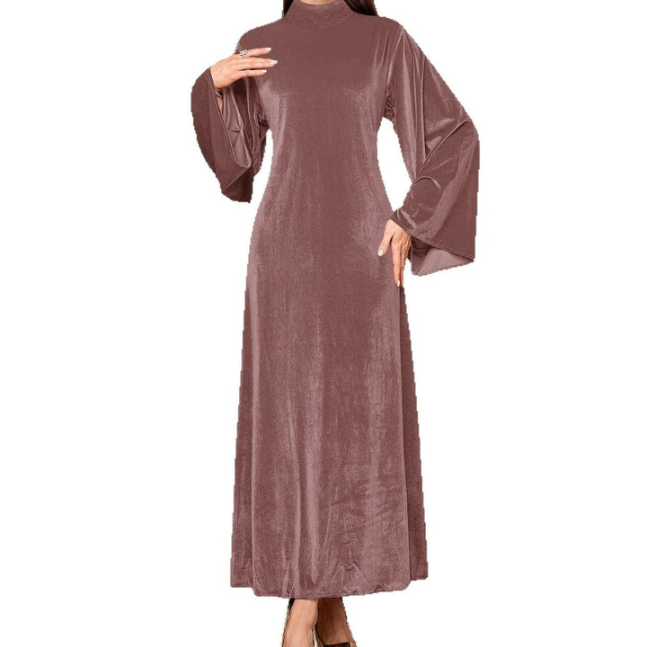 Women's Velvet Party Dress Maxi Flared-Sleeve High-Neck