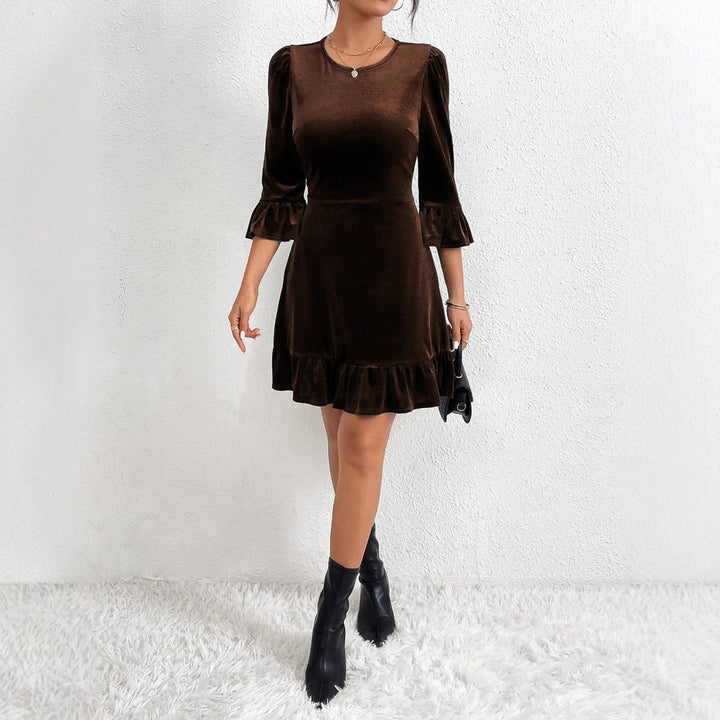 Women's Velvet Party Dress Ruffle Sleeve Tiered Hem Mini