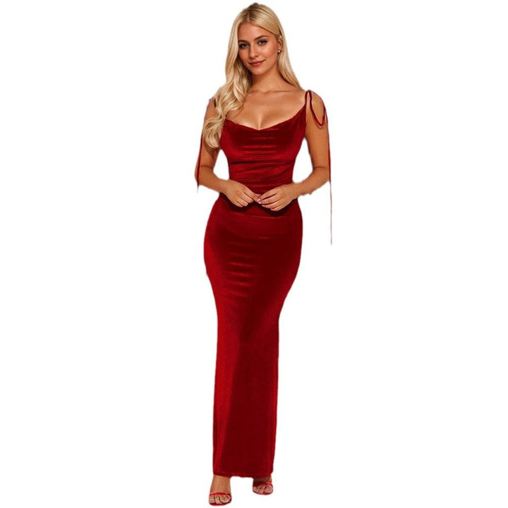 Women's Velvet Party Dress Spaghetti Strap Bodycon Maxi