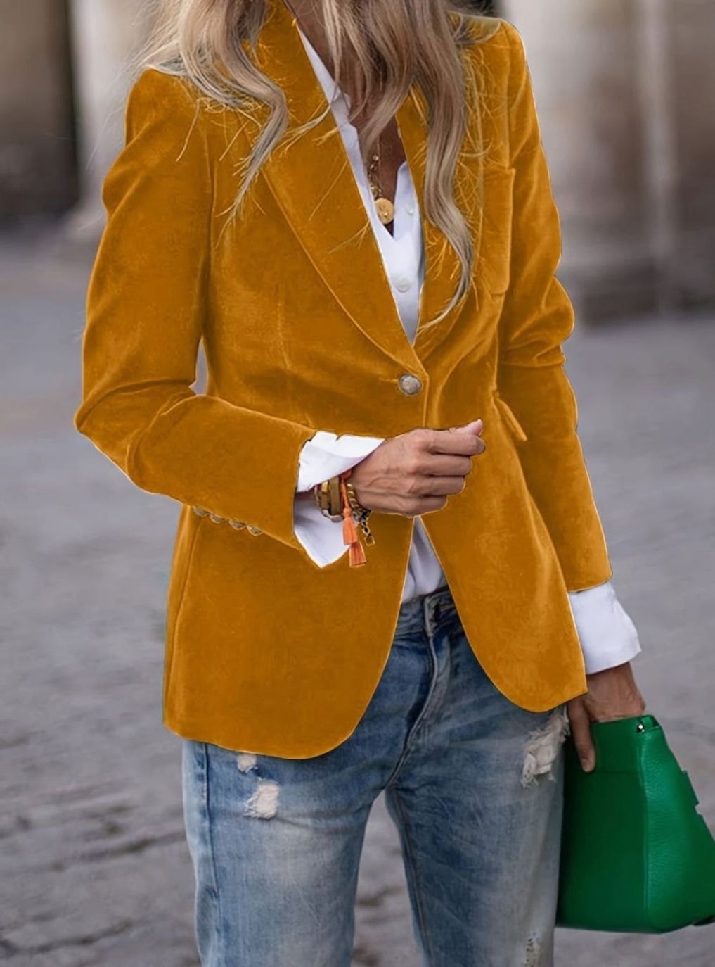 Women's Velvet Single-Button Smart Casual Blazer - Ginger