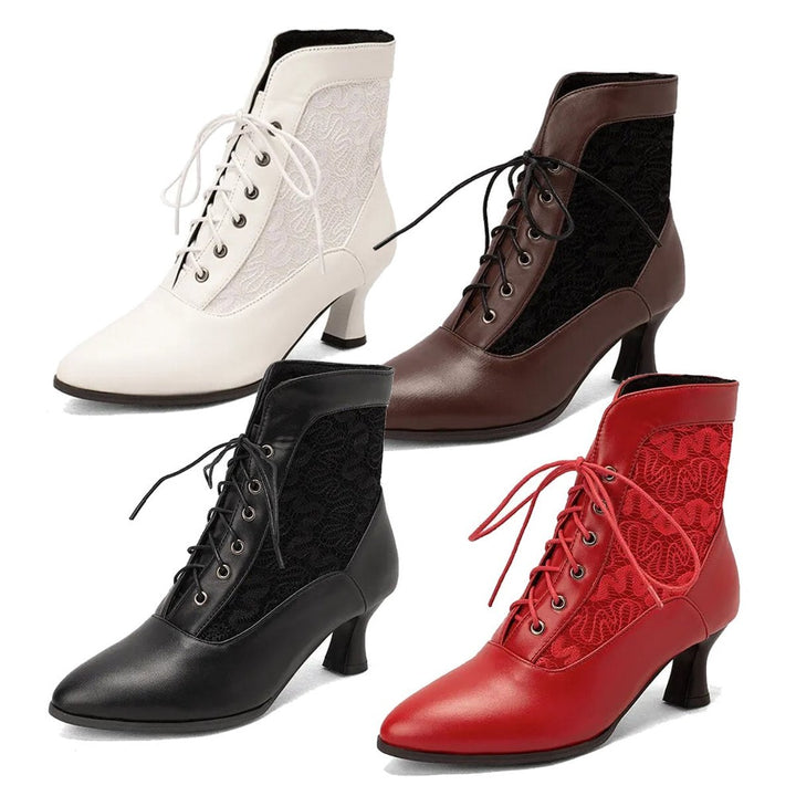 Women's Victorian Lace-Up Kitten Ankle Heeled Boots