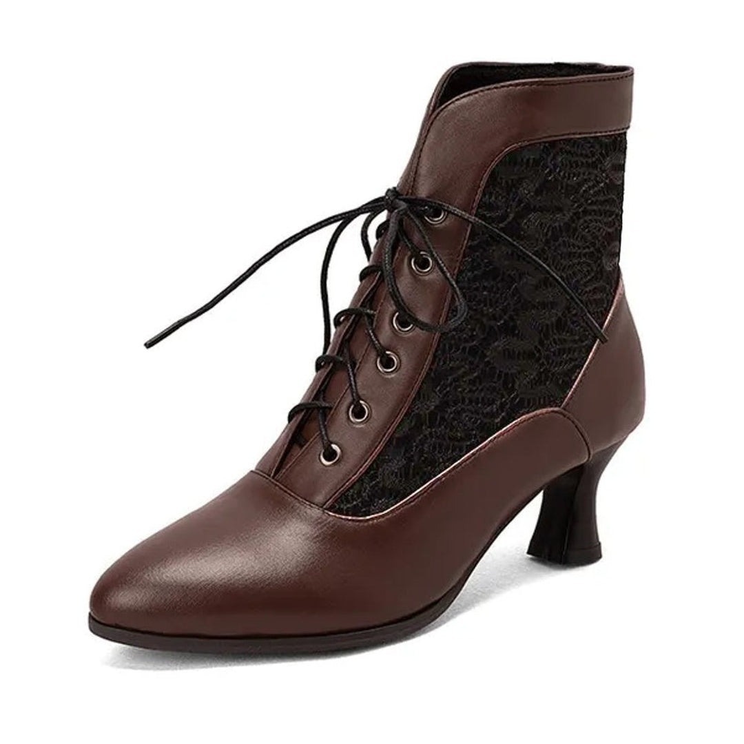 Women's Victorian Lace-Up Kitten Ankle Heeled Boots