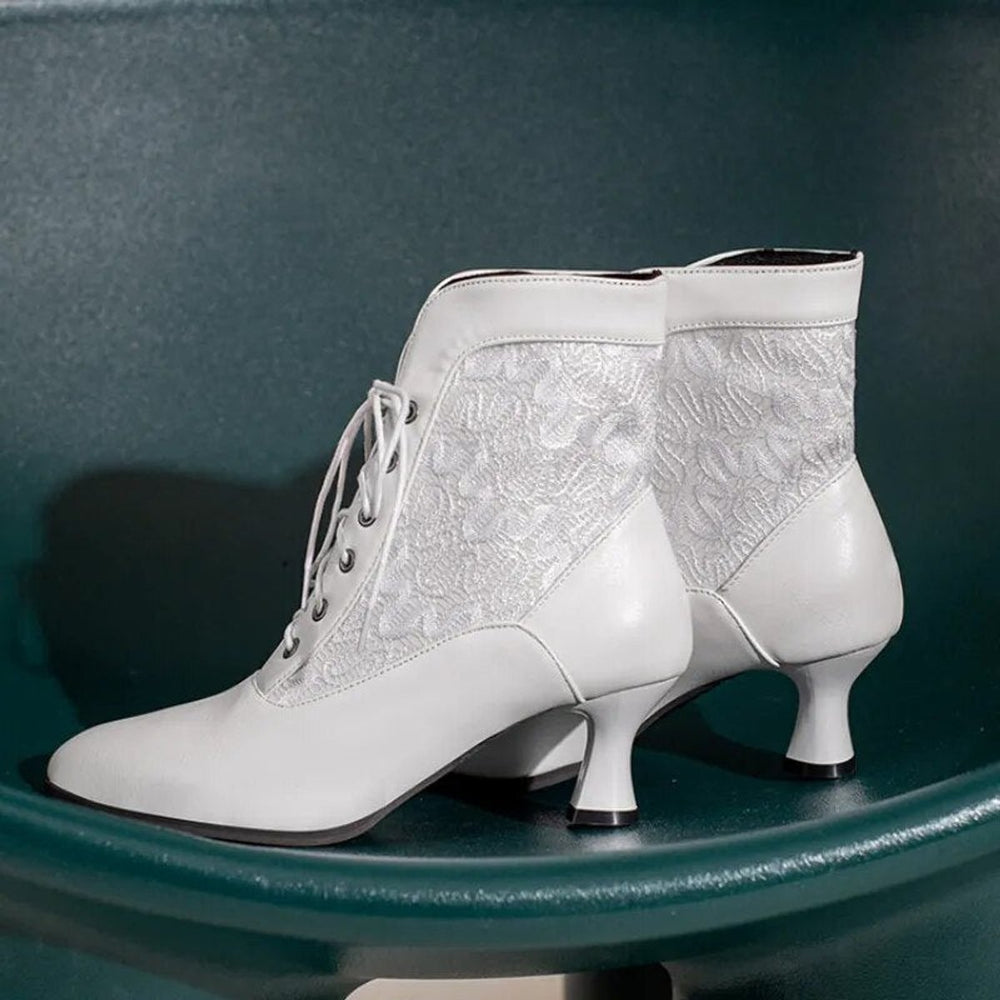 Women's Victorian Lace-Up Kitten Ankle Heeled Boots