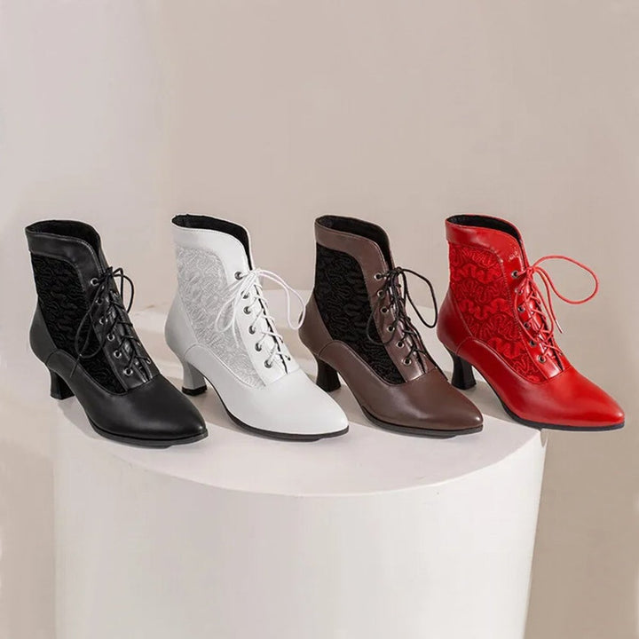 Women's Victorian Lace-Up Kitten Ankle Heeled Boots