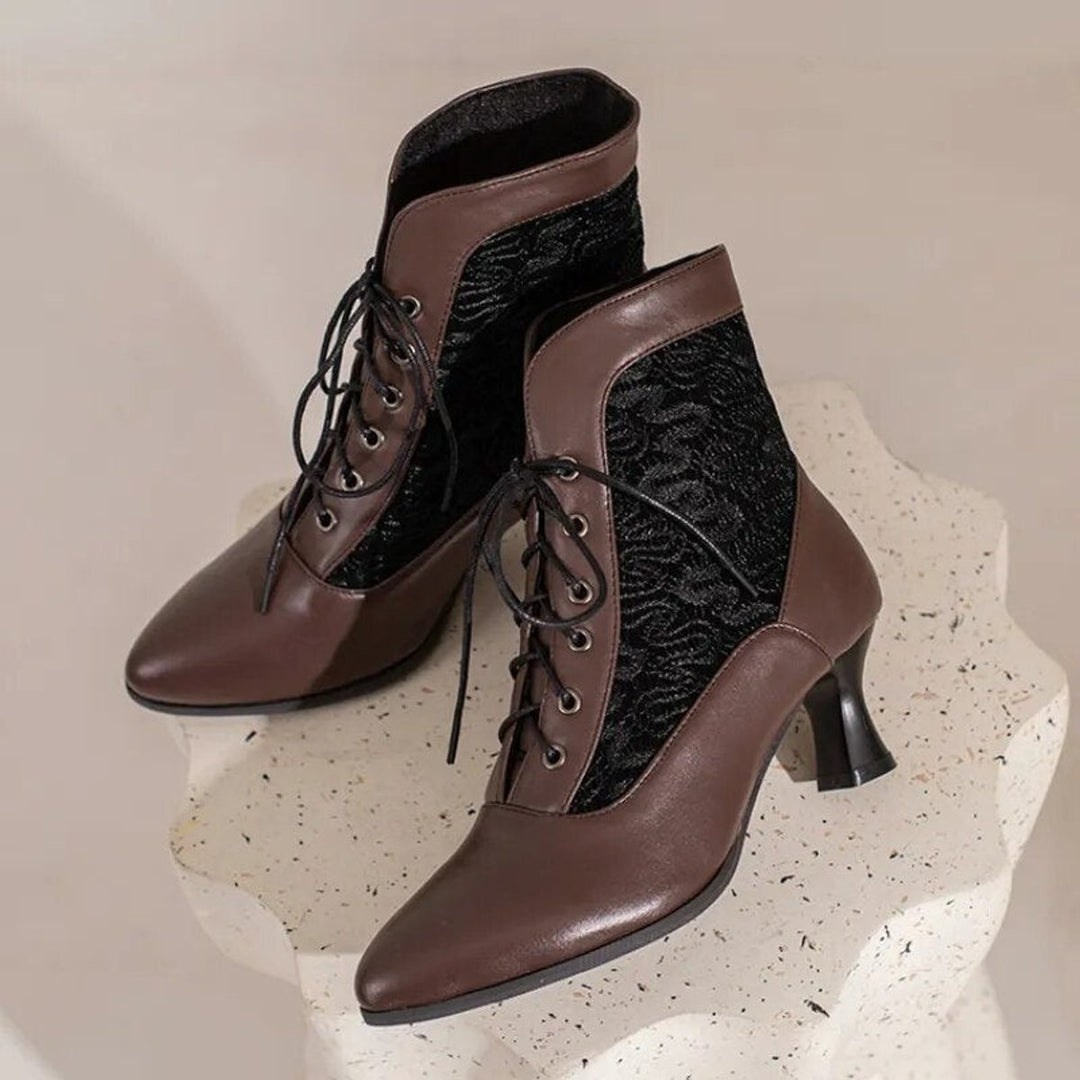 Women's Victorian Lace-Up Kitten Ankle Heeled Boots