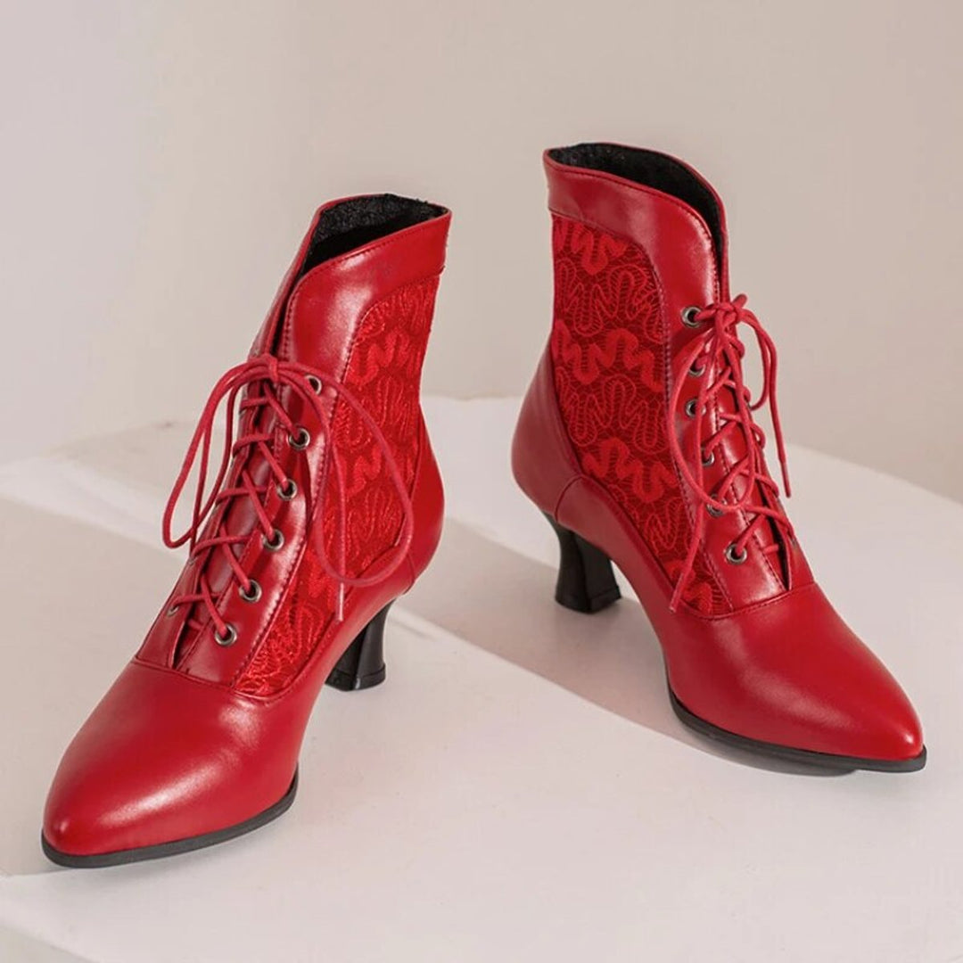 Women's Victorian Lace-Up Kitten Ankle Heeled Boots