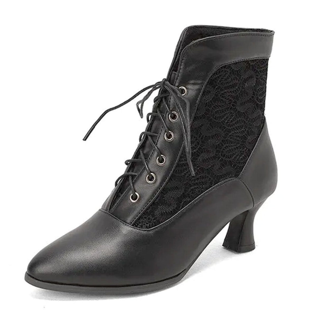 Women's Victorian Lace-Up Kitten Ankle Heeled Boots