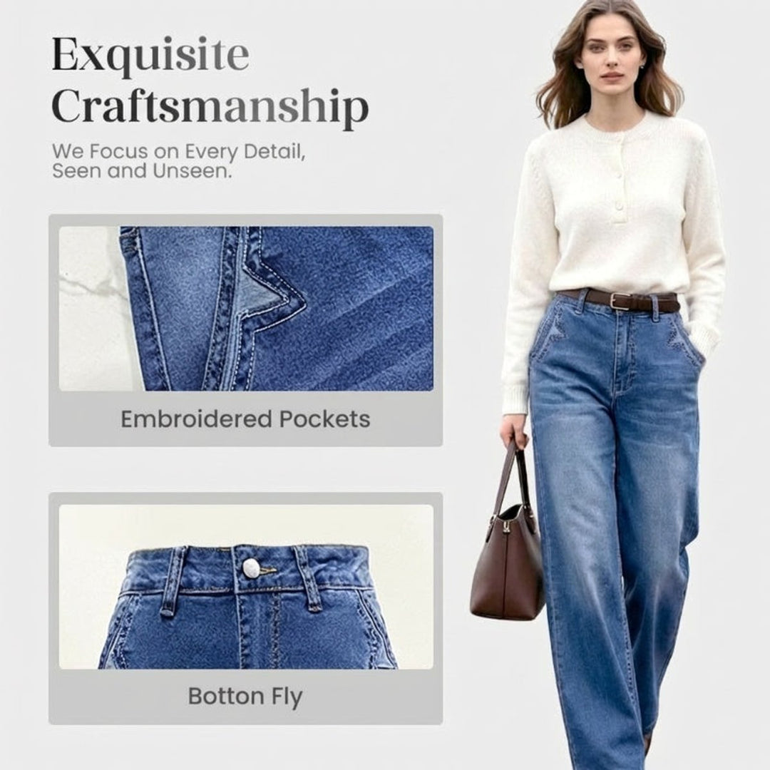 Women's Vintage High-Waist Wide Leg Trousers Denim Jeans