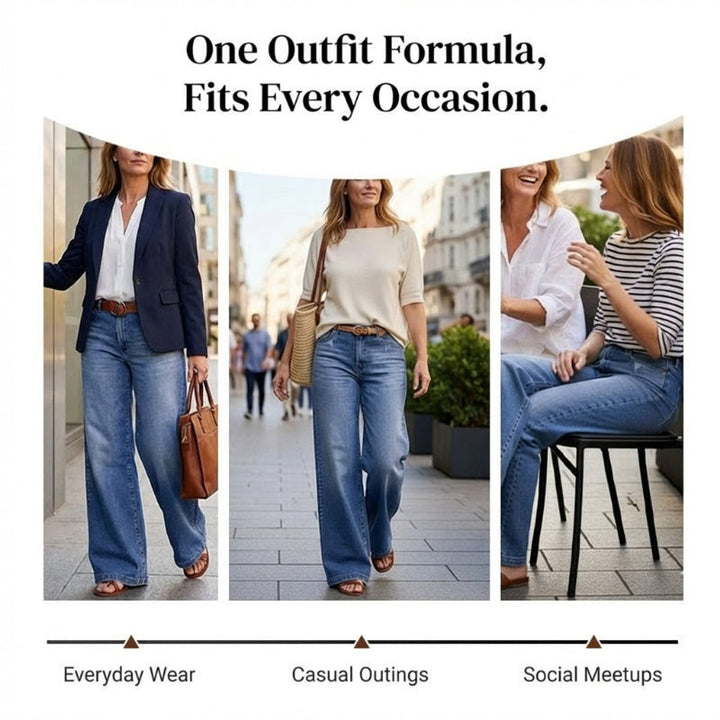 Women's Vintage High-Waist Wide Leg Trousers Denim Jeans