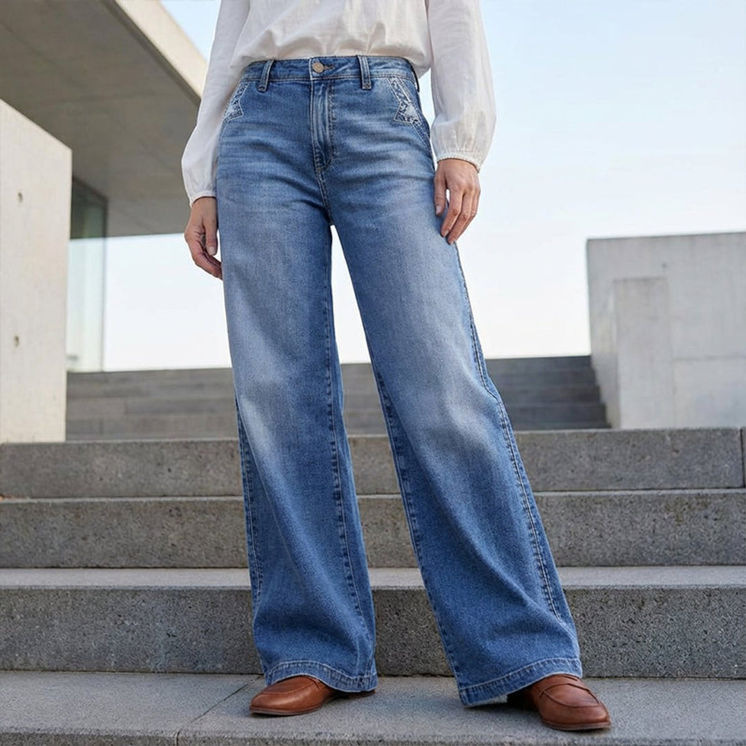 Women's Vintage High-Waist Wide Leg Trousers Denim Jeans