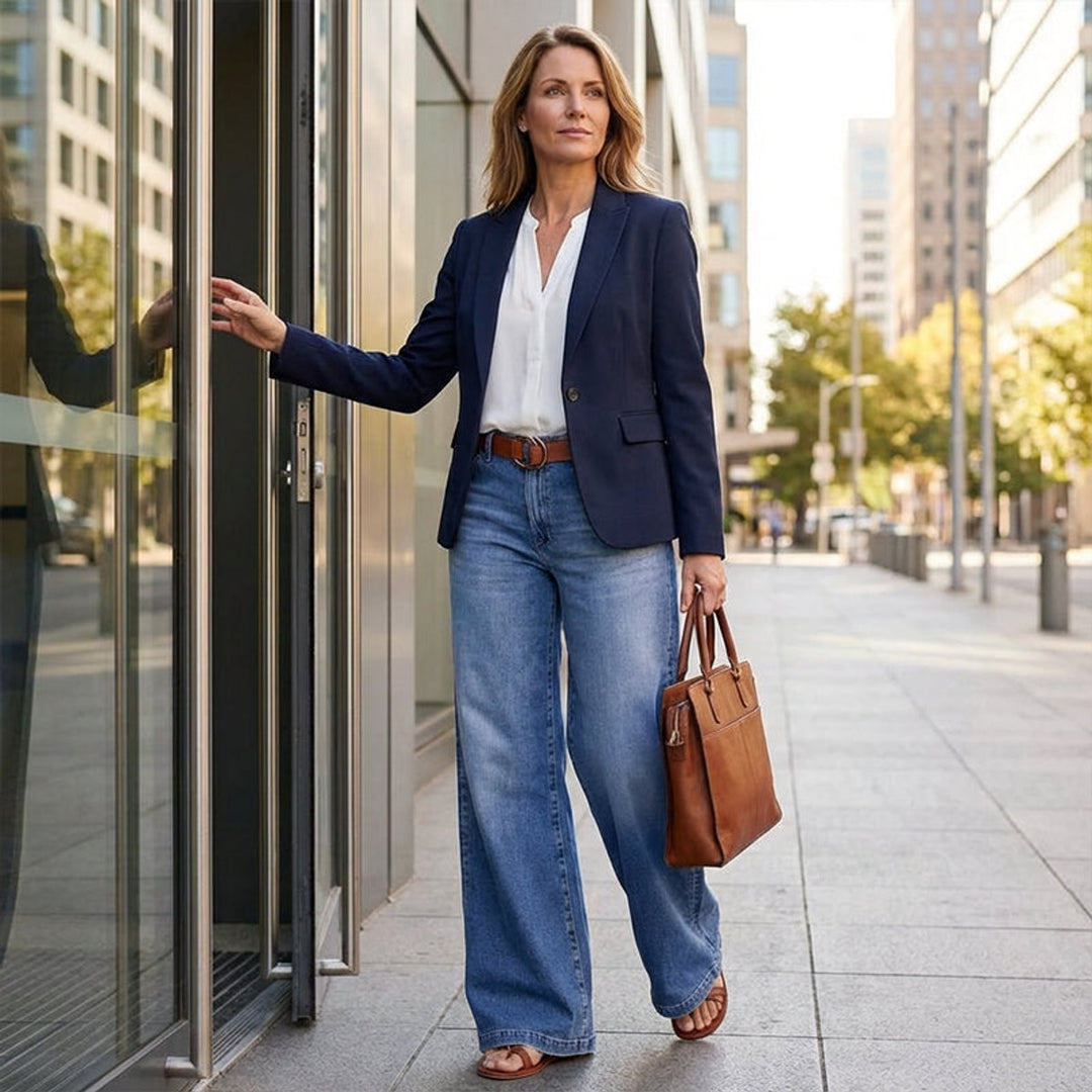 Women's Vintage High-Waist Wide Leg Trousers Denim Jeans
