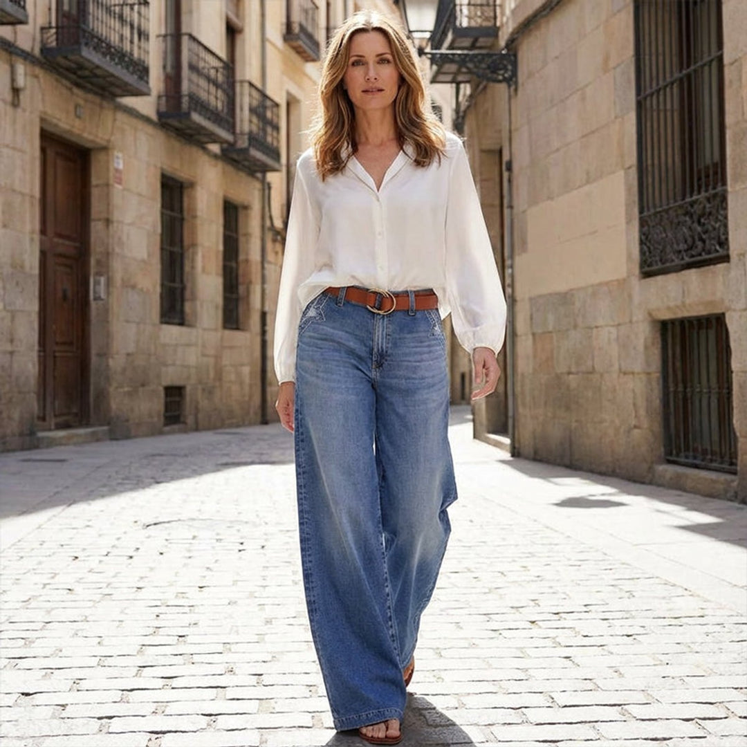 Women's Vintage High-Waist Wide Leg Trousers Denim Jeans