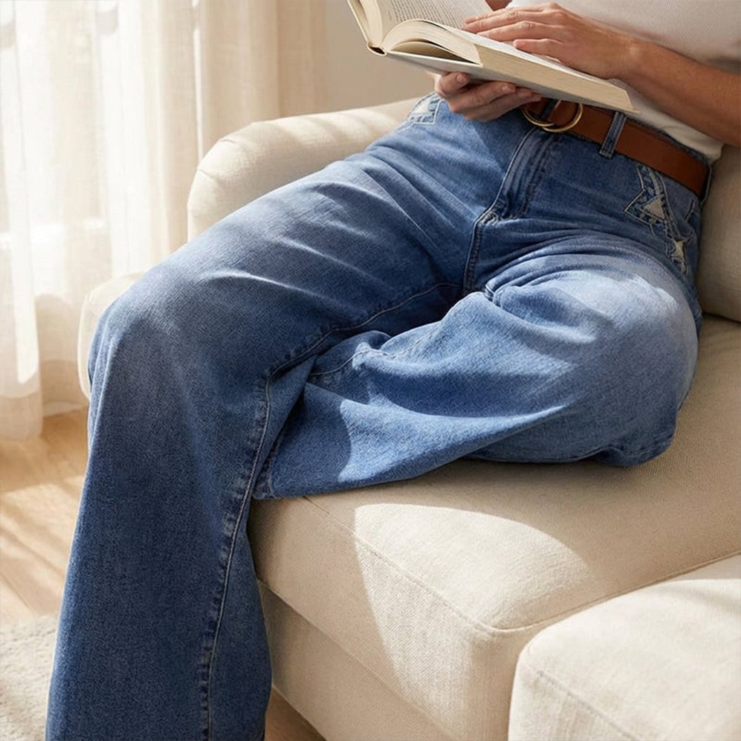 Women's Vintage High-Waist Wide Leg Trousers Denim Jeans