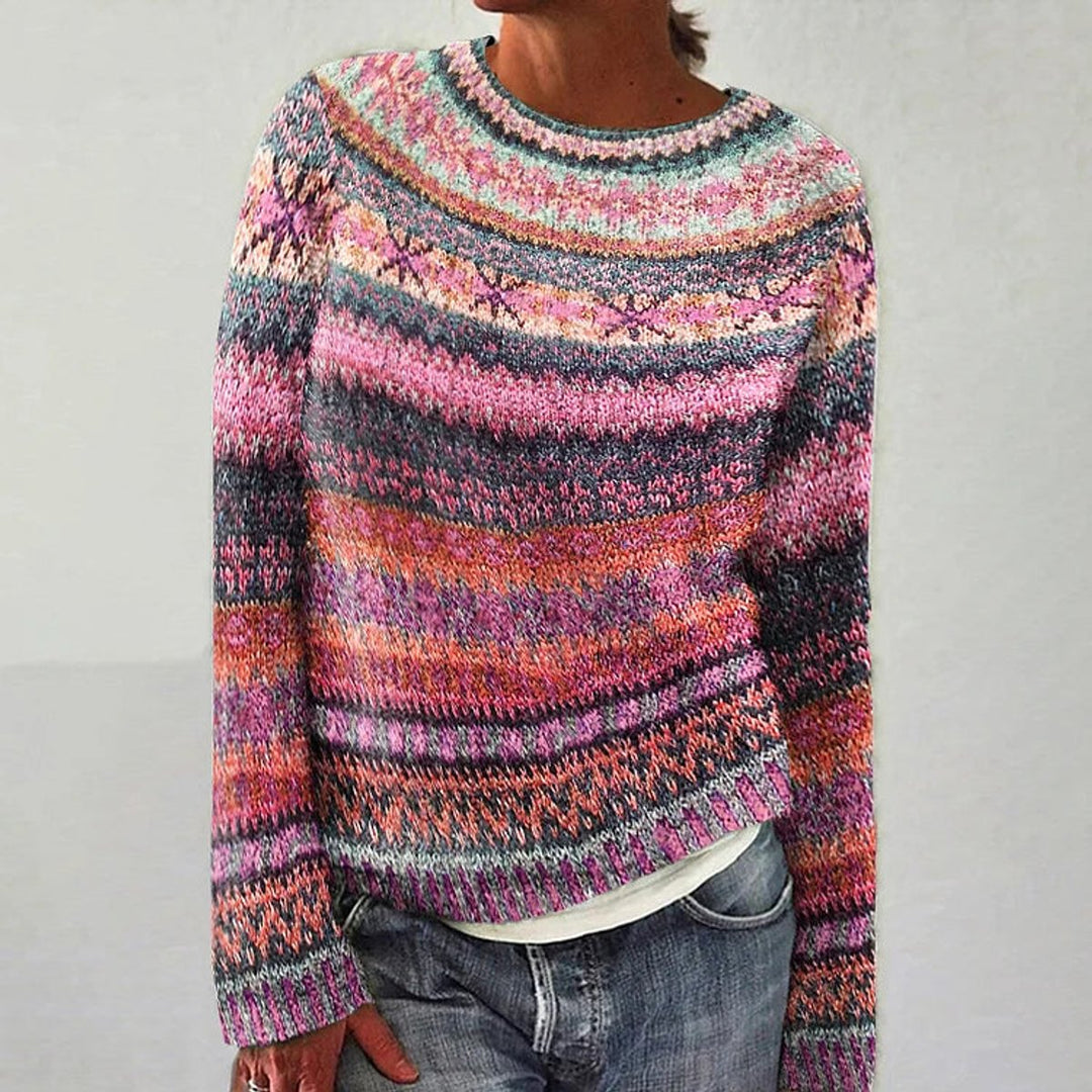 Women's Vintage Striped Knitted Sweater Round Neck Pullover