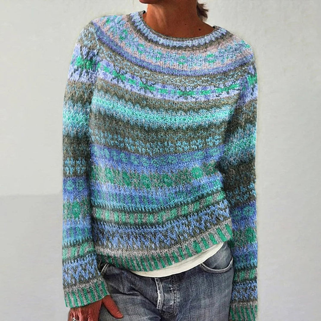 Women's Vintage Striped Knitted Sweater Round Neck Pullover