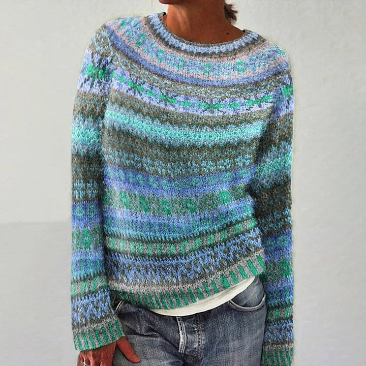 Women's Vintage Striped Knitted Sweater Round Neck Pullover