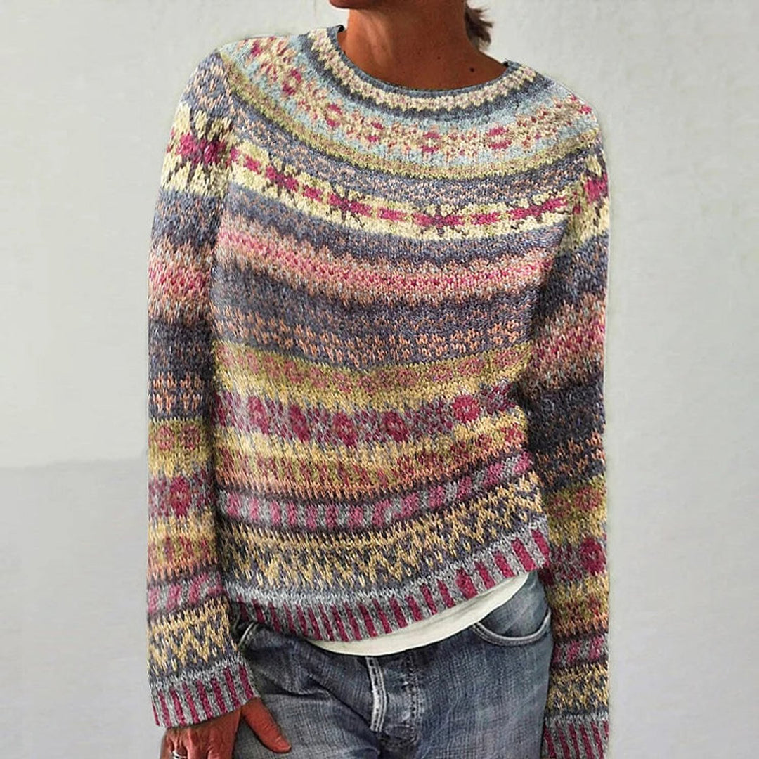 Women's Vintage Striped Knitted Sweater Round Neck Pullover