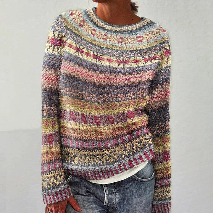 Women's Vintage Striped Knitted Sweater Round Neck Pullover