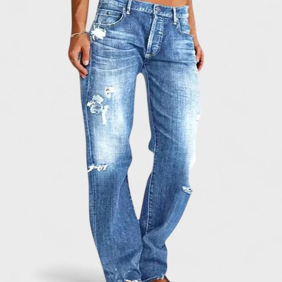Women's Vintage-Wash Relaxed-Fit Distressed Straight-Leg Jeans