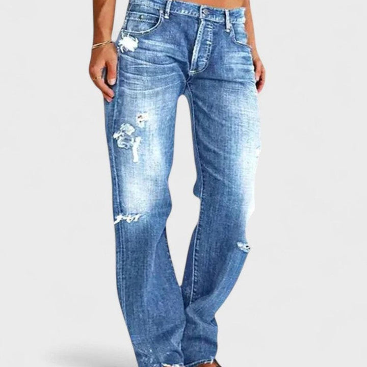 Women's Vintage-Wash Relaxed-Fit Distressed Straight-Leg Jeans