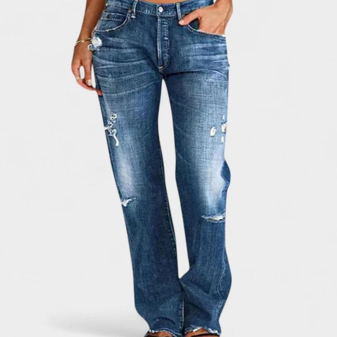 Women's Vintage-Wash Relaxed-Fit Distressed Straight-Leg Jeans