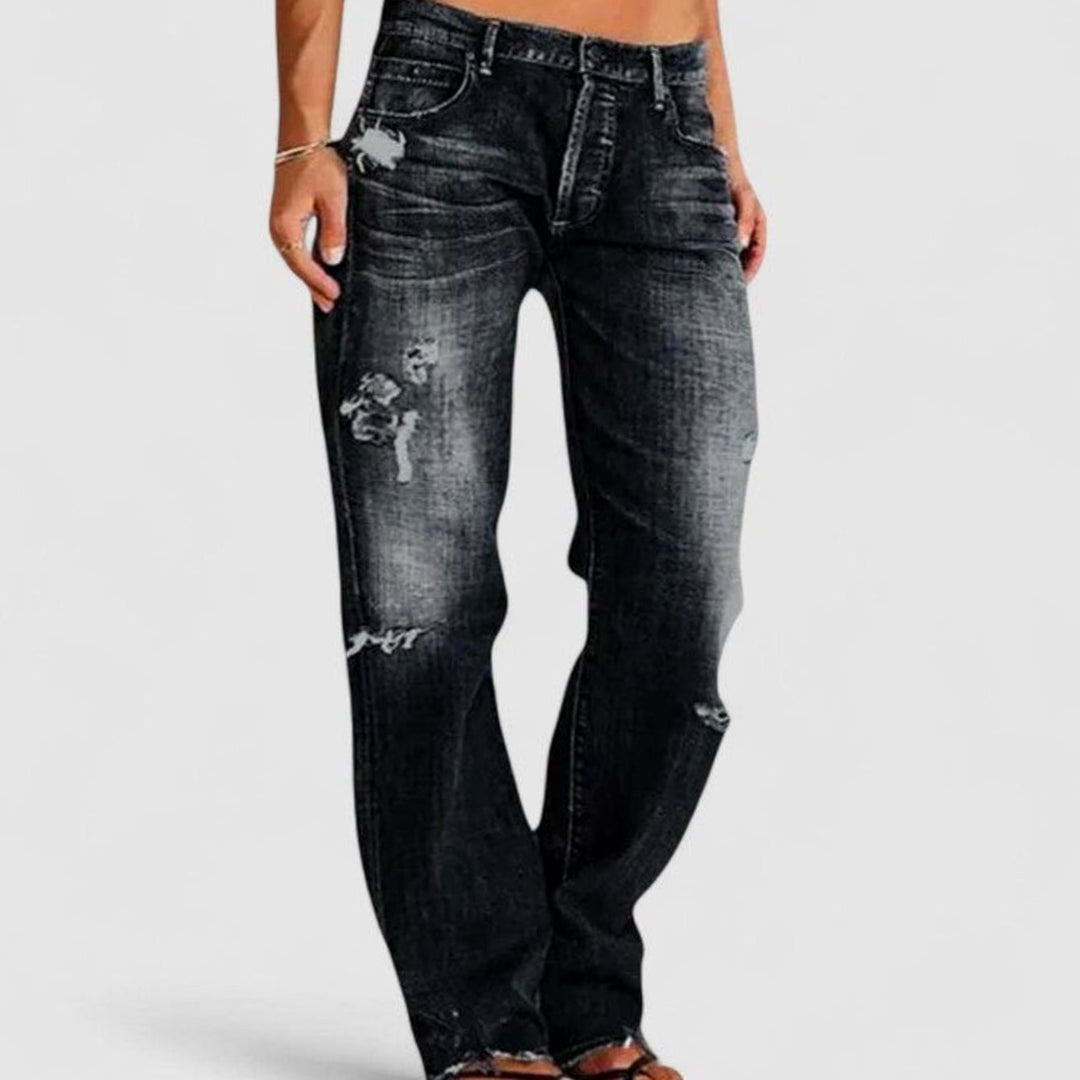 Women's Vintage-Wash Relaxed-Fit Distressed Straight-Leg Jeans