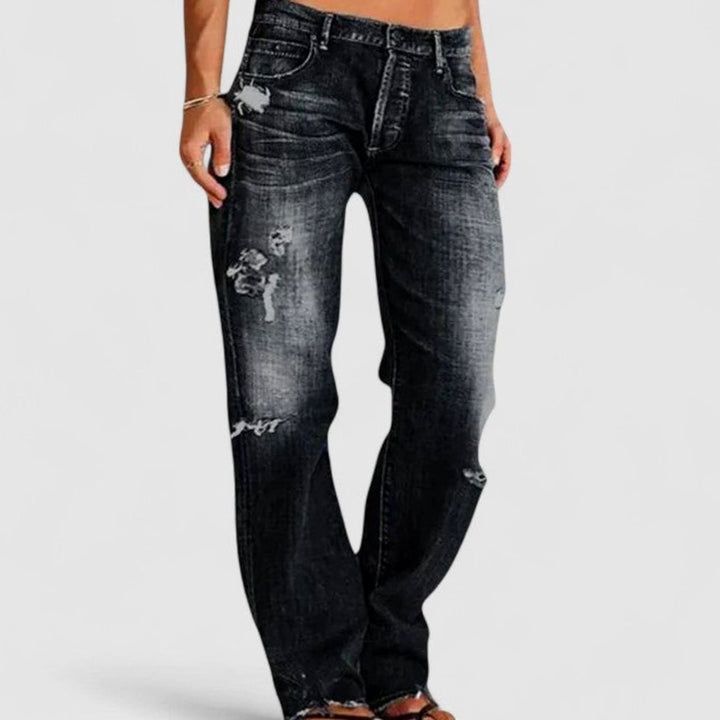 Women's Vintage-Wash Relaxed-Fit Distressed Straight-Leg Jeans