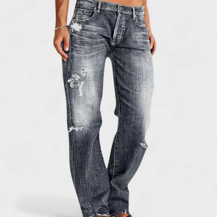 Women's Vintage-Wash Relaxed-Fit Distressed Straight-Leg Jeans