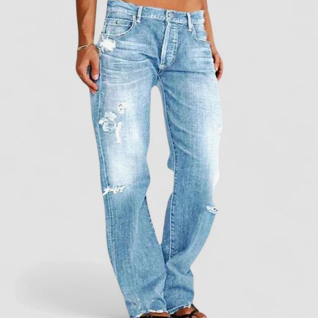 Women's Vintage-Wash Relaxed-Fit Distressed Straight-Leg Jeans