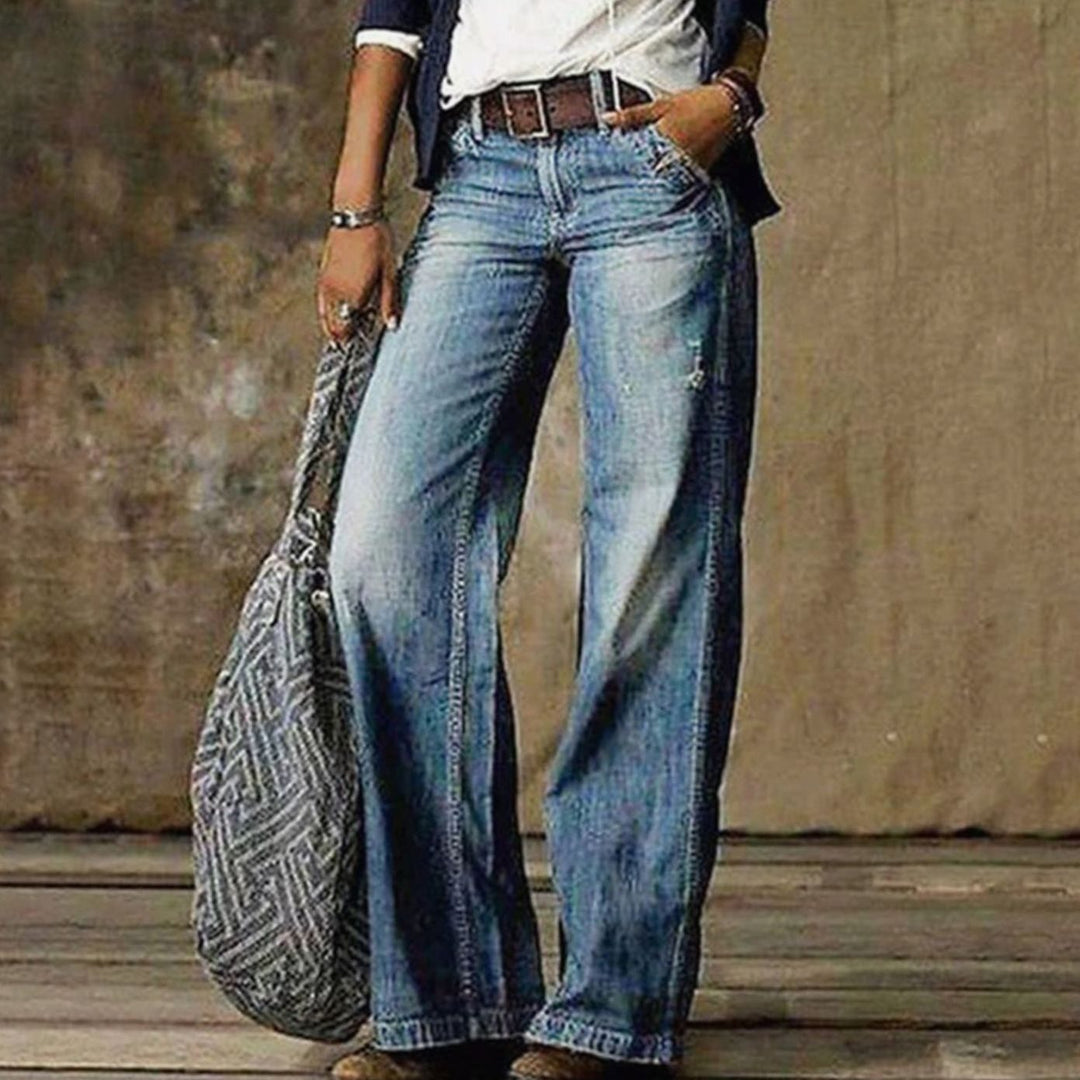 Women's Vintage Wide-Leg High-Rise Faded Denim Jeans