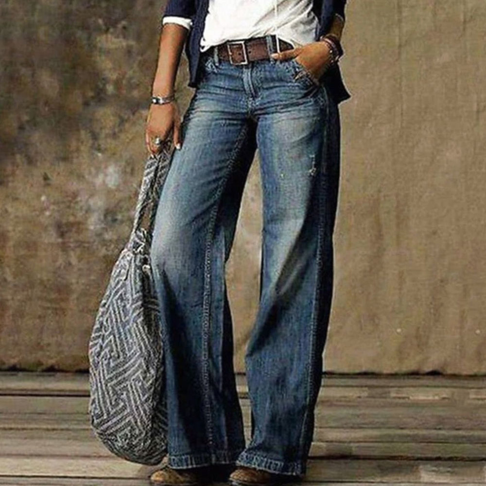 Women's Vintage Wide-Leg High-Rise Faded Denim Jeans