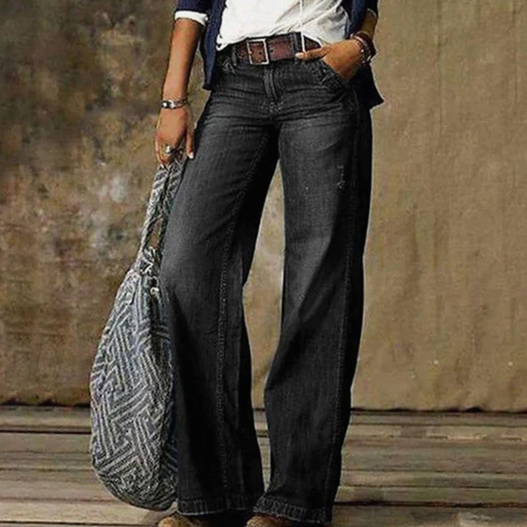 Women's Vintage Wide-Leg High-Rise Faded Denim Jeans