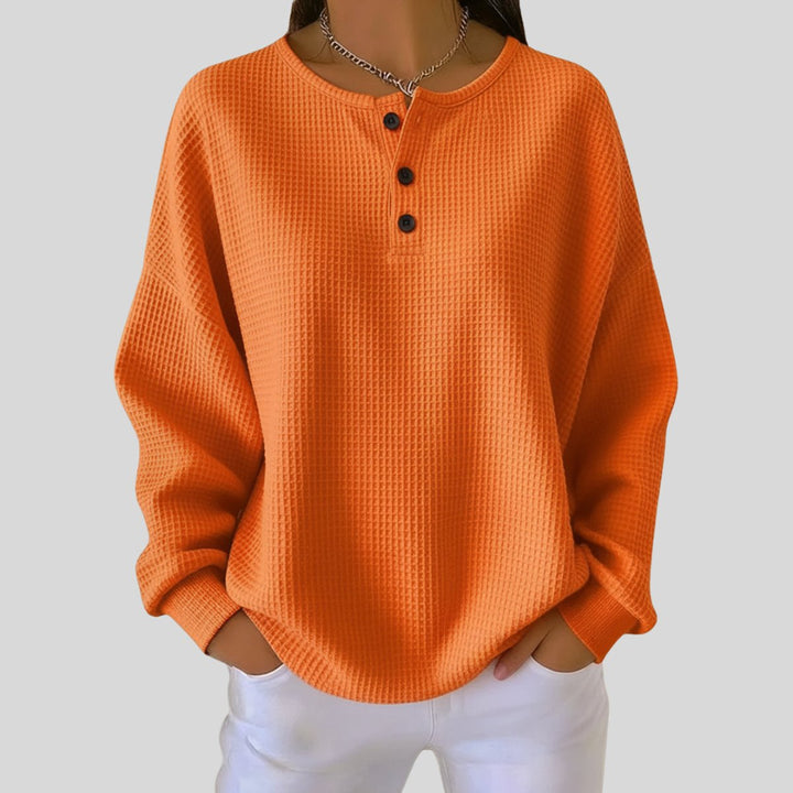 Women's Waffle-Knit Sweater Relaxed Henley Pullover Top