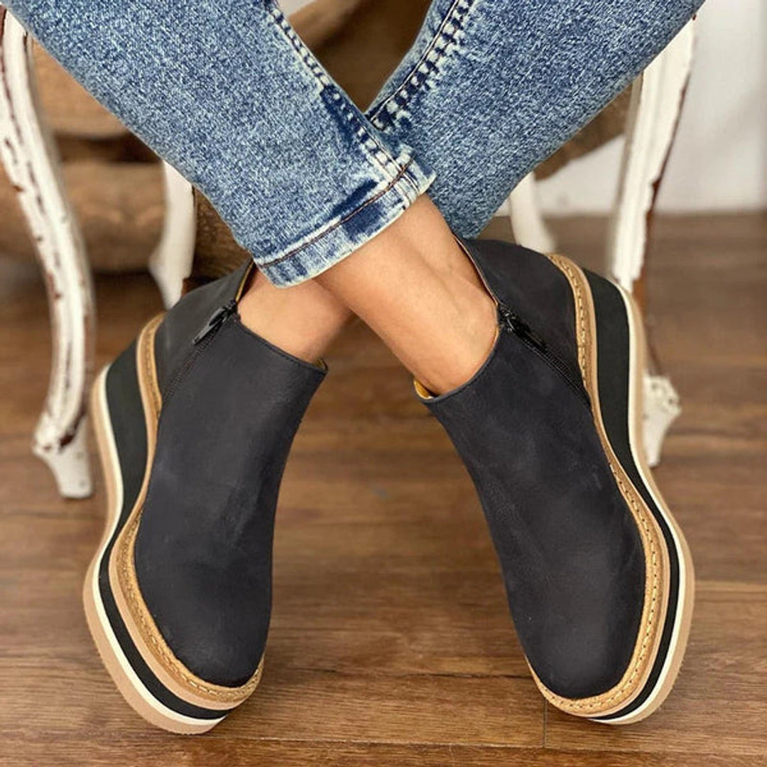 Women's Wedge Platform Zip-Up Ankle Heeled Boots