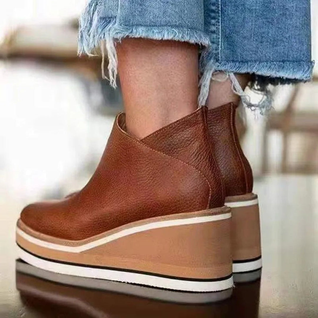Women's Wedge Platform Zip-Up Ankle Heeled Boots