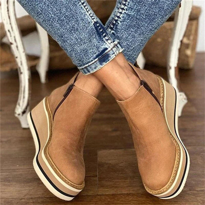 Women's Wedge Platform Zip-Up Ankle Heeled Boots