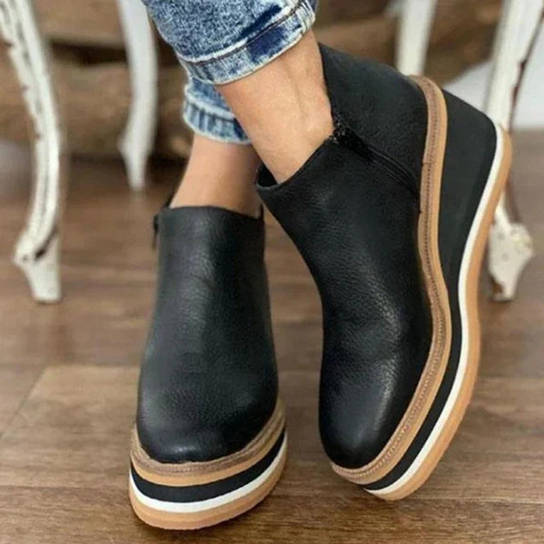 Women's Wedge Platform Zip-Up Ankle Heeled Boots