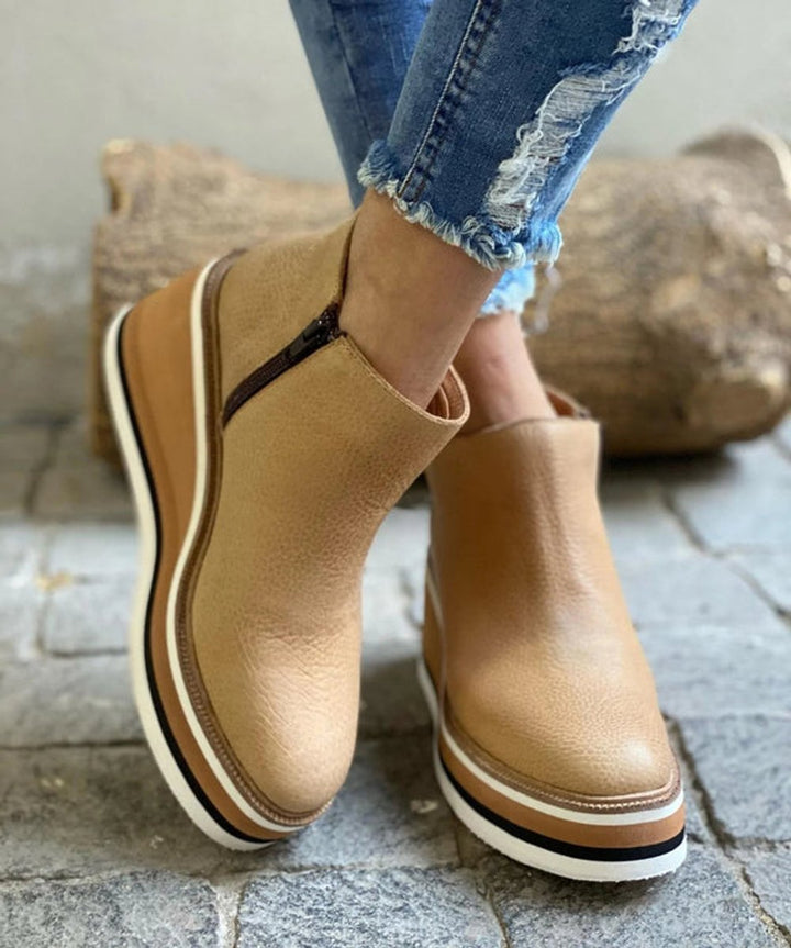 Women's Wedge Platform Zip-Up Ankle Heeled Boots