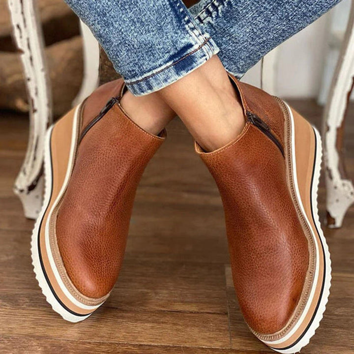 Women's Wedge Platform Zip-Up Ankle Heeled Boots
