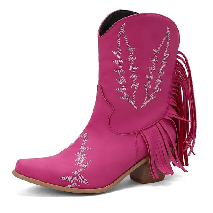 Women's Western Fringe Suede Ankle Heeled Boots Cowboy Pull-On