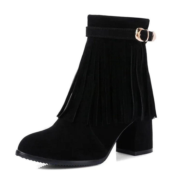 Women's Western Fringe Suede Ankle Heeled Boots Cowboy Pull-On