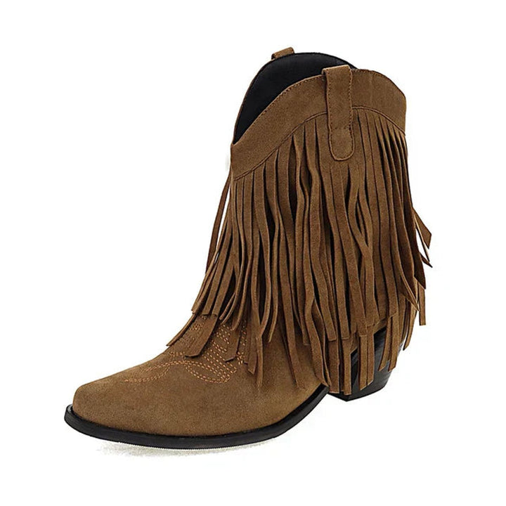 Women's Western Fringe Suede Ankle Heeled Boots Cowboy Pull-On