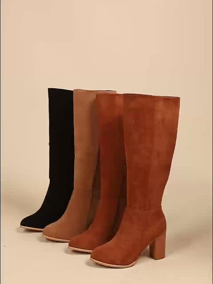 Women's Wide Calf Suede Block Heel Knee-High Boots