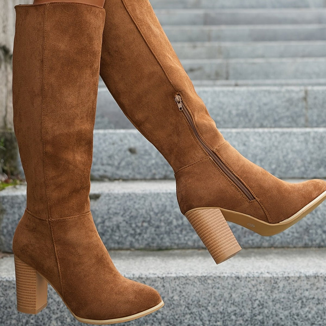 Women's Wide Calf Suede Block Heel Knee-High Boots