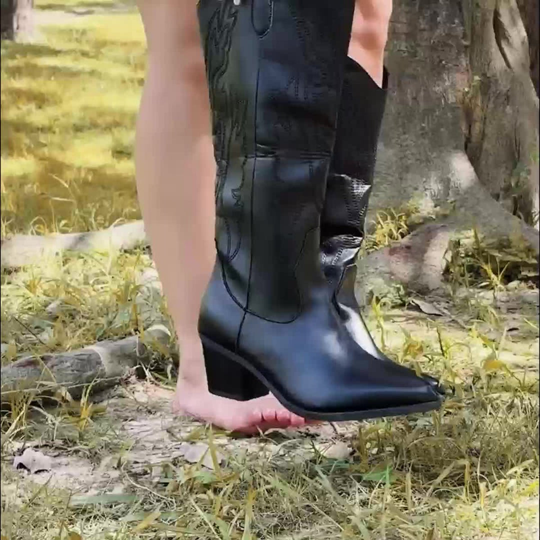 Women's Wide-Calf Western Embroidered Knee-High Boots