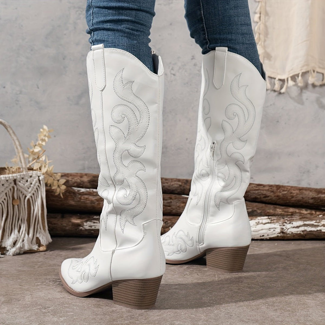 Women's Wide-Calf Western Embroidered Knee-High Boots